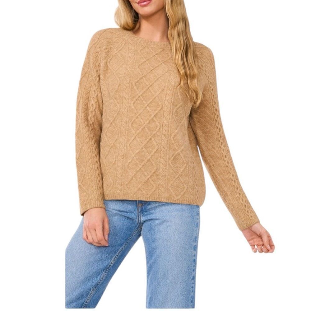 Vince Camuto Women's Cable Sweater Latte Heather Size Small
